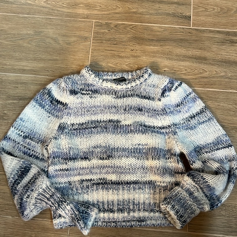 Sweater Cable Knit Blue Wild Fable Crop Winter Fuzzy Cozy Warm Vintage Chunky - Picture 2 of 11